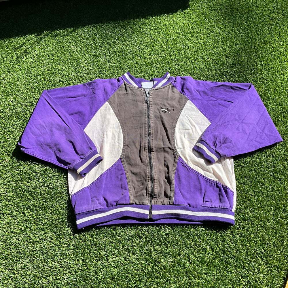 Vintage 90s Reebok Purple and White Color Block Windbreaker Jacket, Size L